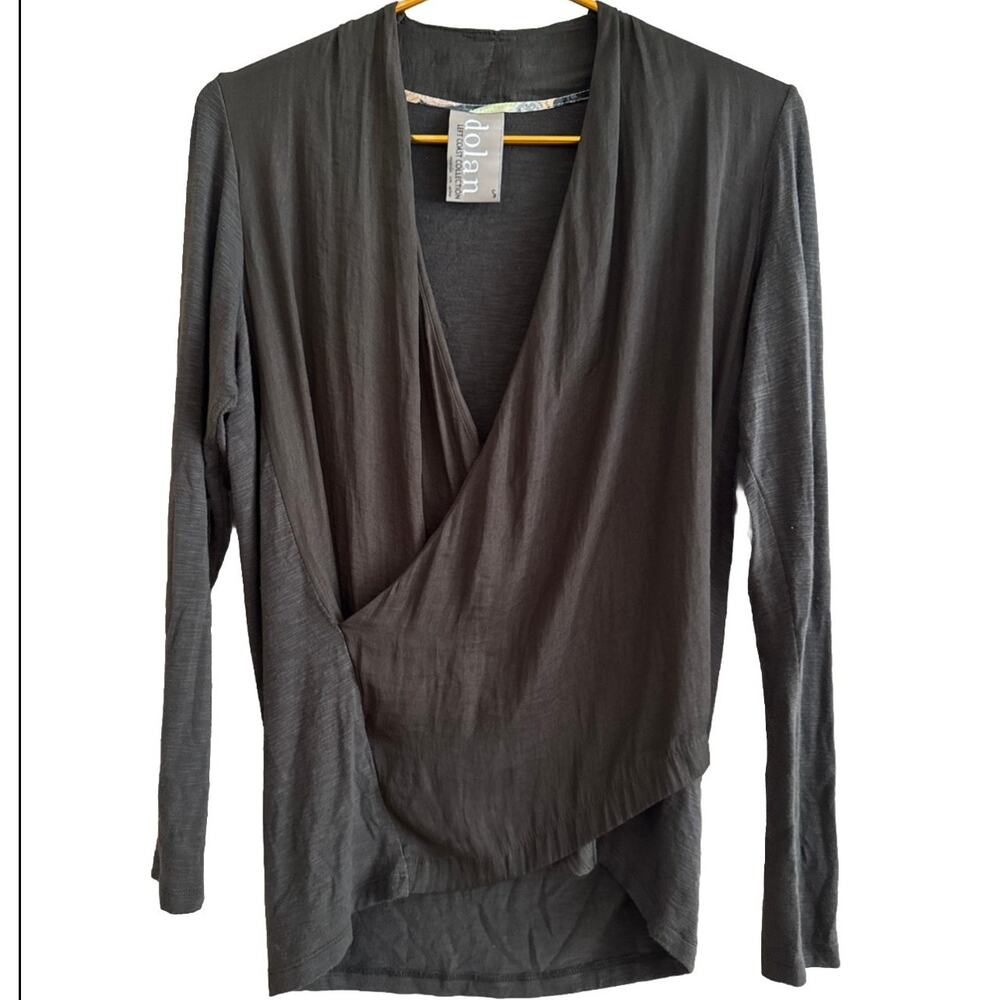DOLAN Army Green Faux Wrap Deep V Neck LS Jersey Top Women's Size Small